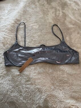 NWT SKIMS Metallic Micro Scoop Bikini Top - Carbon